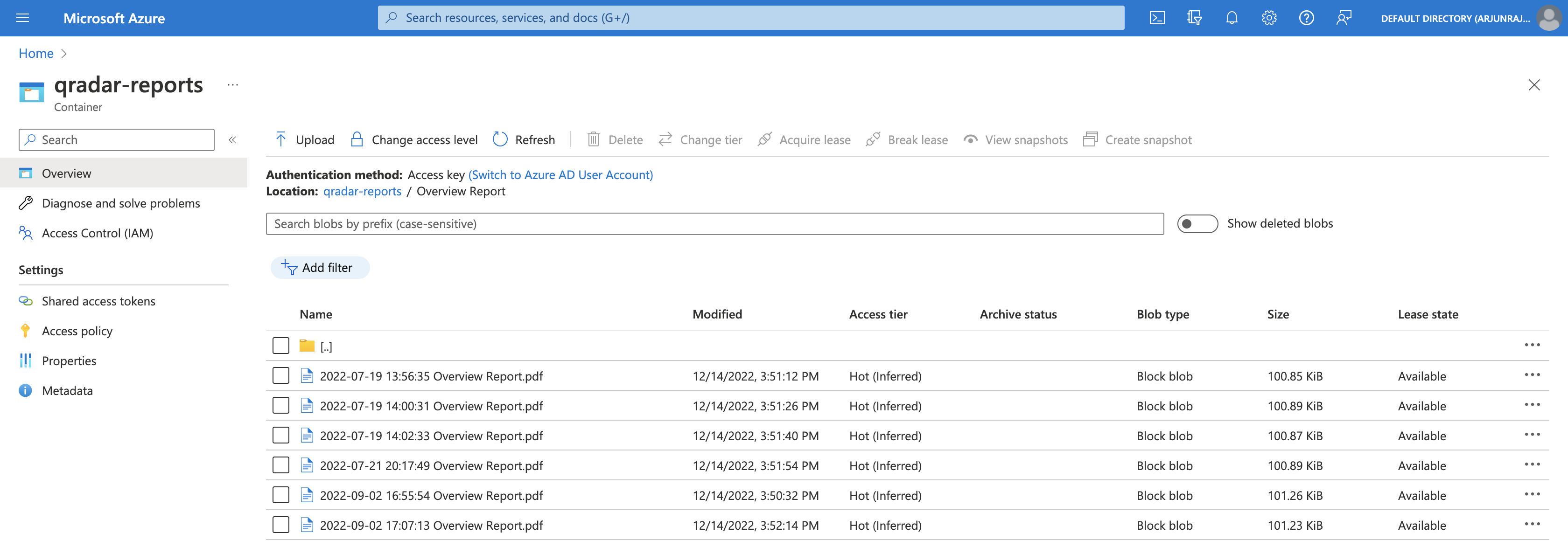 Outcome of executing Azure Upload function 3