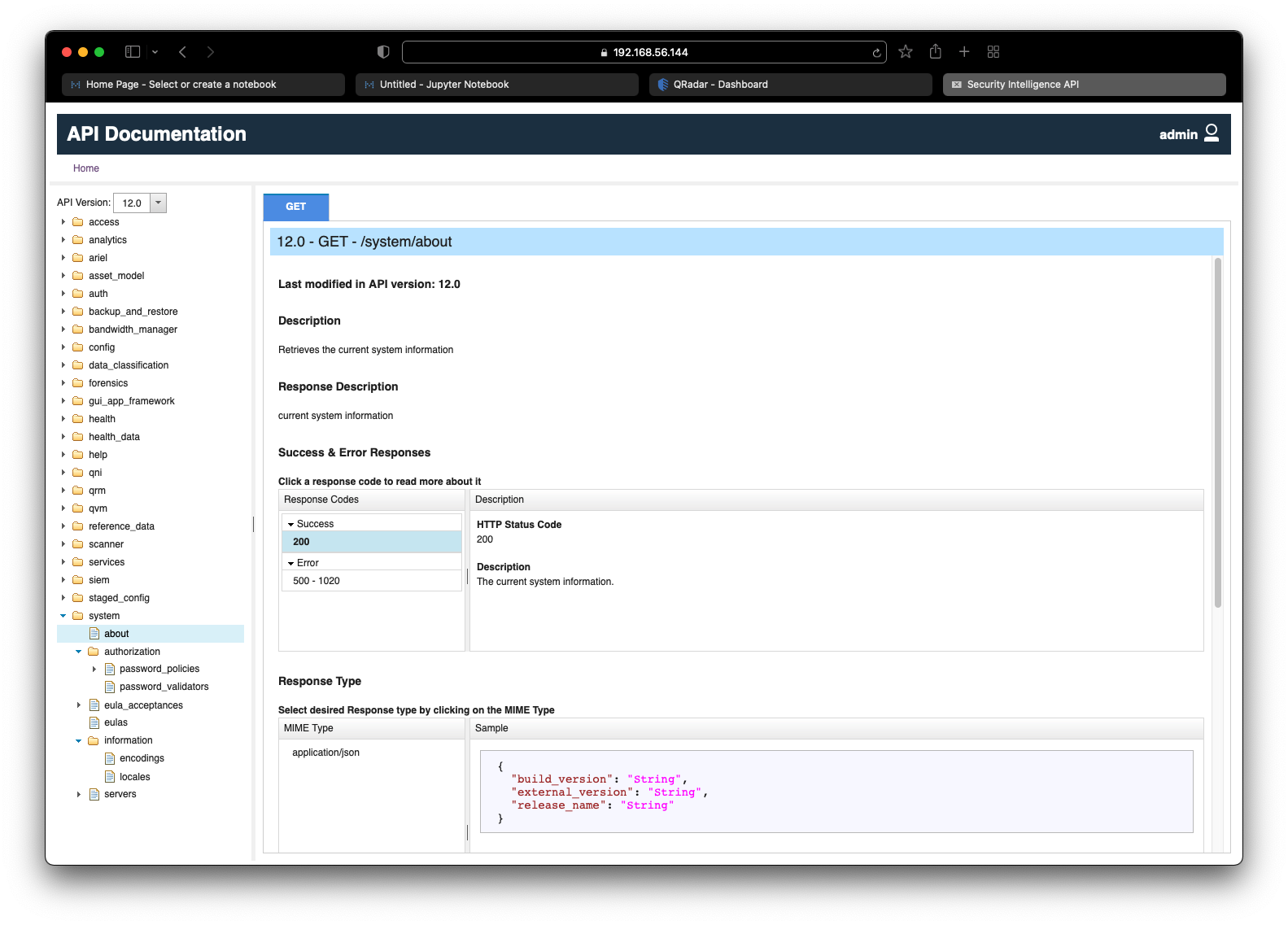 QRadar About System API