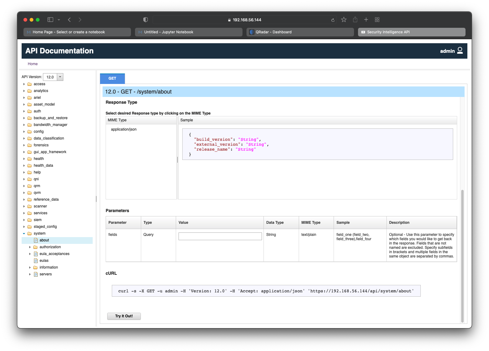 QRadar About System API